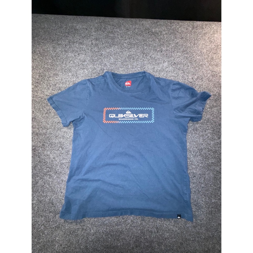 Quiksilver Mens Blue Graphic T-Shirt Boardriding Co Checkered Logo Large